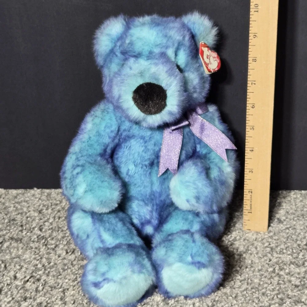 VTG TY CLASSIC BLUEBEARY Teddy Bear Plush‎ W/Tag Purple Bow Stuffed Animal 1999